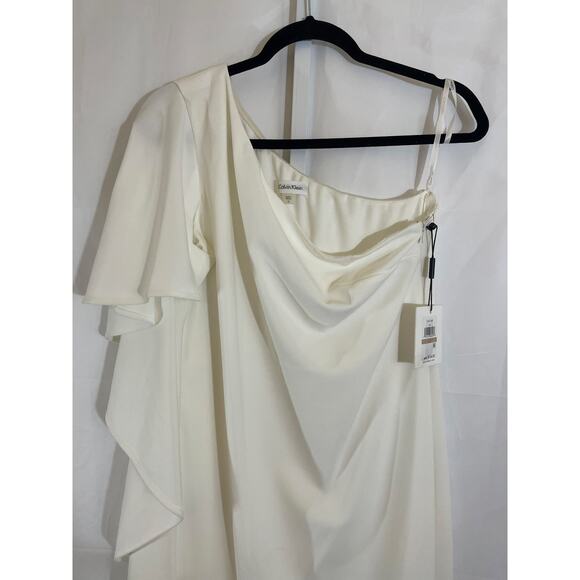 NWT Calvin Klein One Shoulder dress with Ruffles - Womens Size 12 - White - Picture 2 of 6